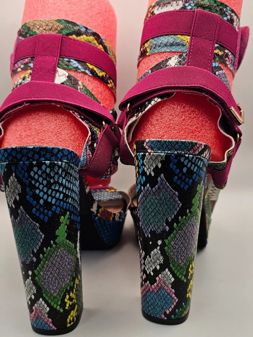Hot Tomato “Cardee” Multi‑Color Snakeskin Platform Block Heel Sandals – Size 9W - Picture 6 of 9